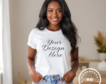 Bella Canvas 3001 White T-Shirt Mockup: African American Model (JPG & PNG Digital Download)