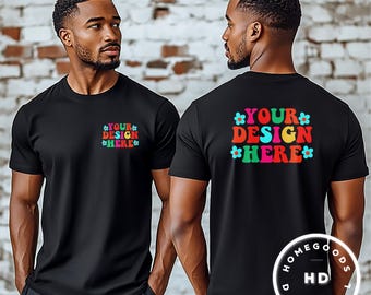 Maqueta de camiseta Black Bella Canvas 3001: Hombre afroamericano (Descarga digital)