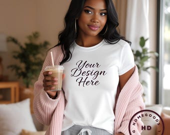 African American Model - Bella Canvas 3001 T-Shirt Mockup (JPG & PNG Digital Download