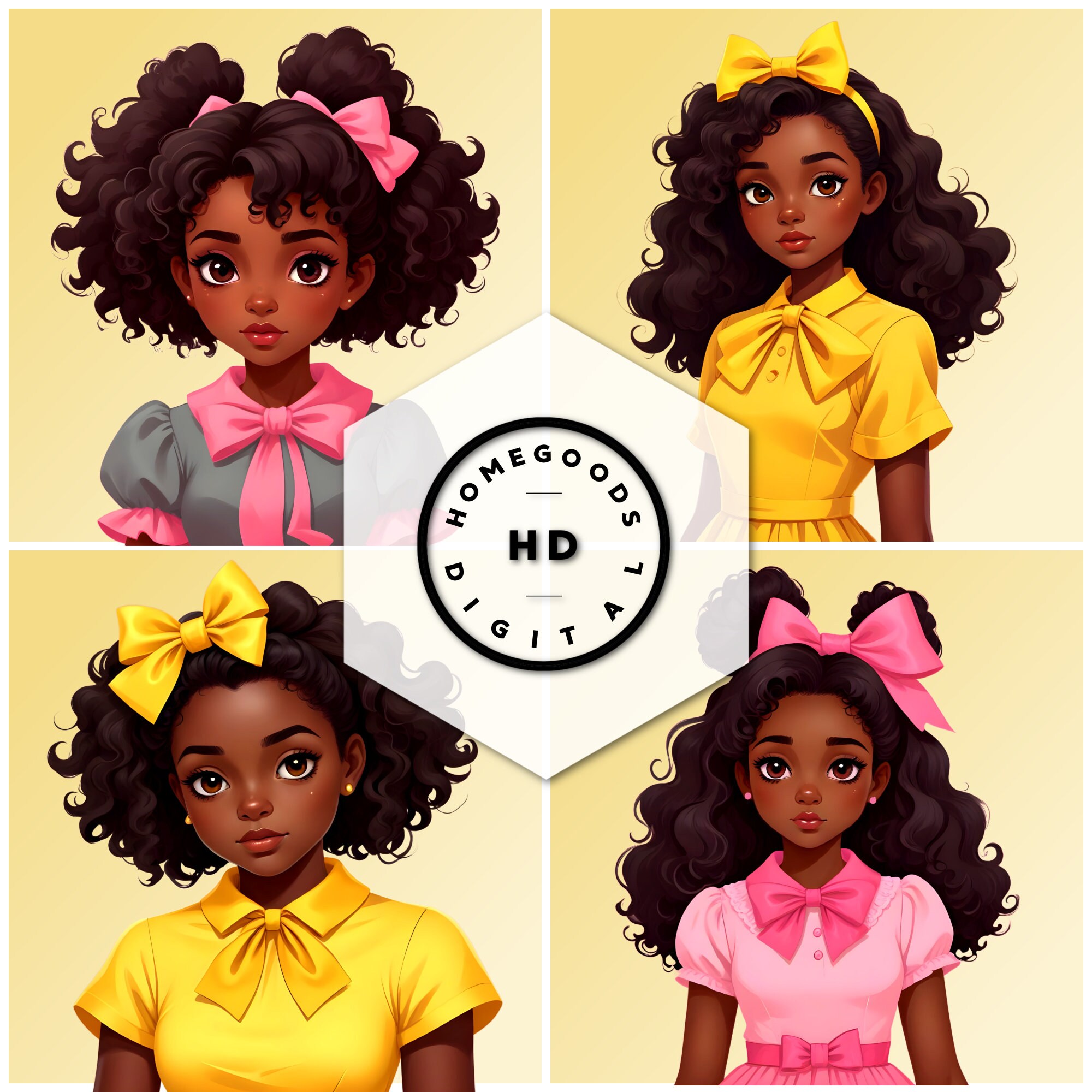 25 Cute Little Black Girl Clipart Bundle PNG Afro Instant Digital ...