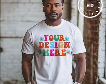 Maqueta de camiseta Bella Canvas 3001: Hombre afroamericano (Descarga digital)