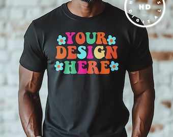 Maqueta de camiseta negra Bella Canvas 3001: Hombre afroamericano (Descarga digital)