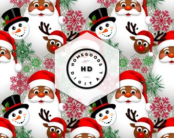 Black Santa Christmas Seamless Pattern: Fabric Paper Design (Digital Download)