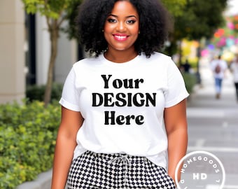 Plus Size Bella Canvas 3001 White T-Shirt Mockup (Digital Download)