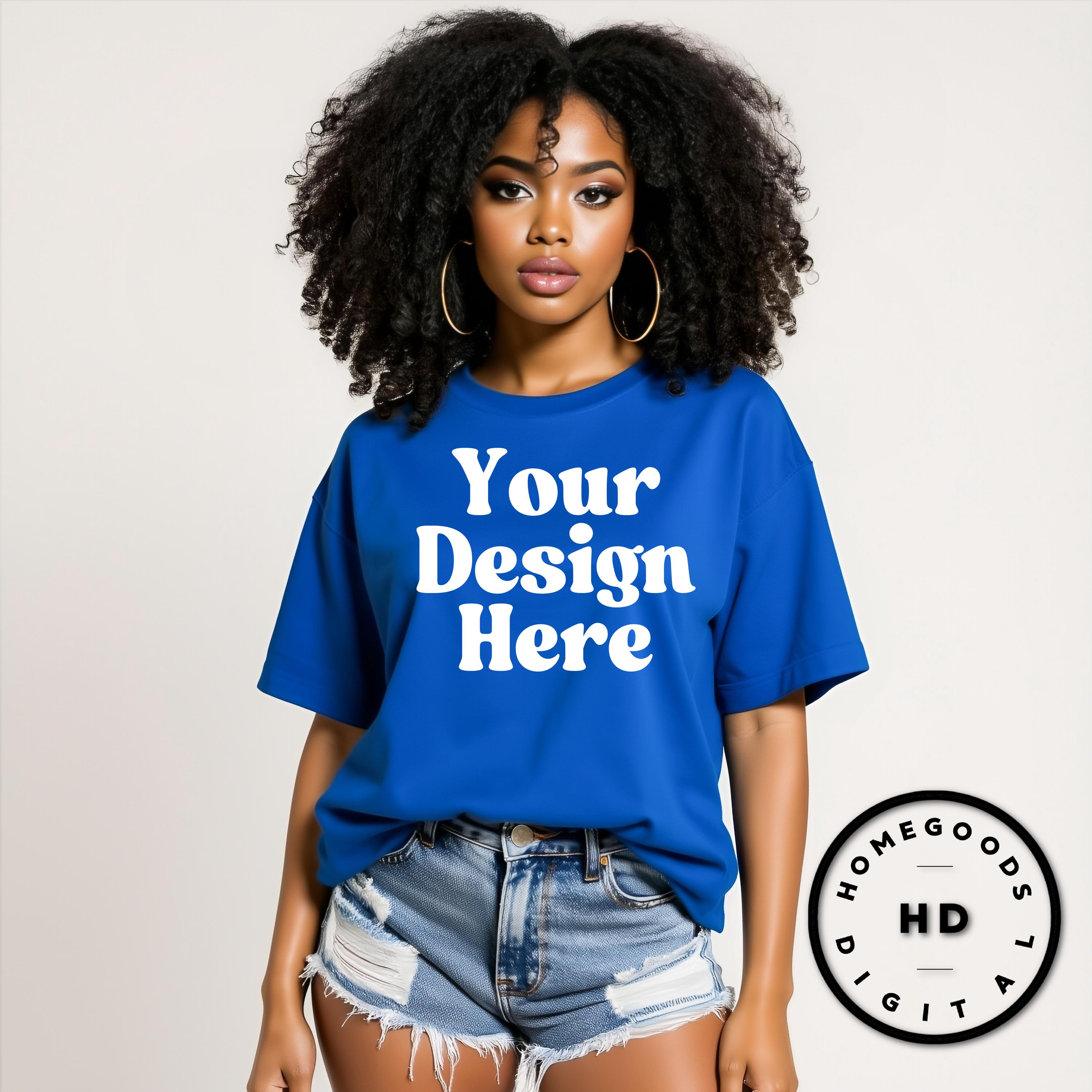 Gildan 5000 T-Shirt Mockup: African American Woman Model (Digital Download JPG/PNG/PSD File)