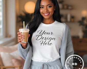 African American Bella Canvas 3001 T-Shirt Mockup - White Shirt