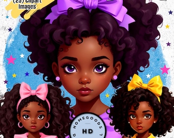 25 Cute Little Black Girl Clipart Bundle PNG Afro Instant Digital Download Black Girl Clip Art Sublimation Paper Crafting Scrapbooking PNG