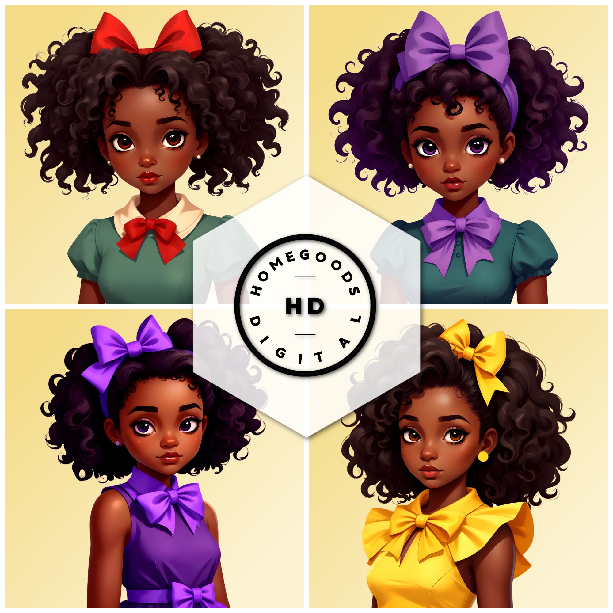25 Cute Little Black Girl Clipart Bundle PNG Afro Instant Digital ...