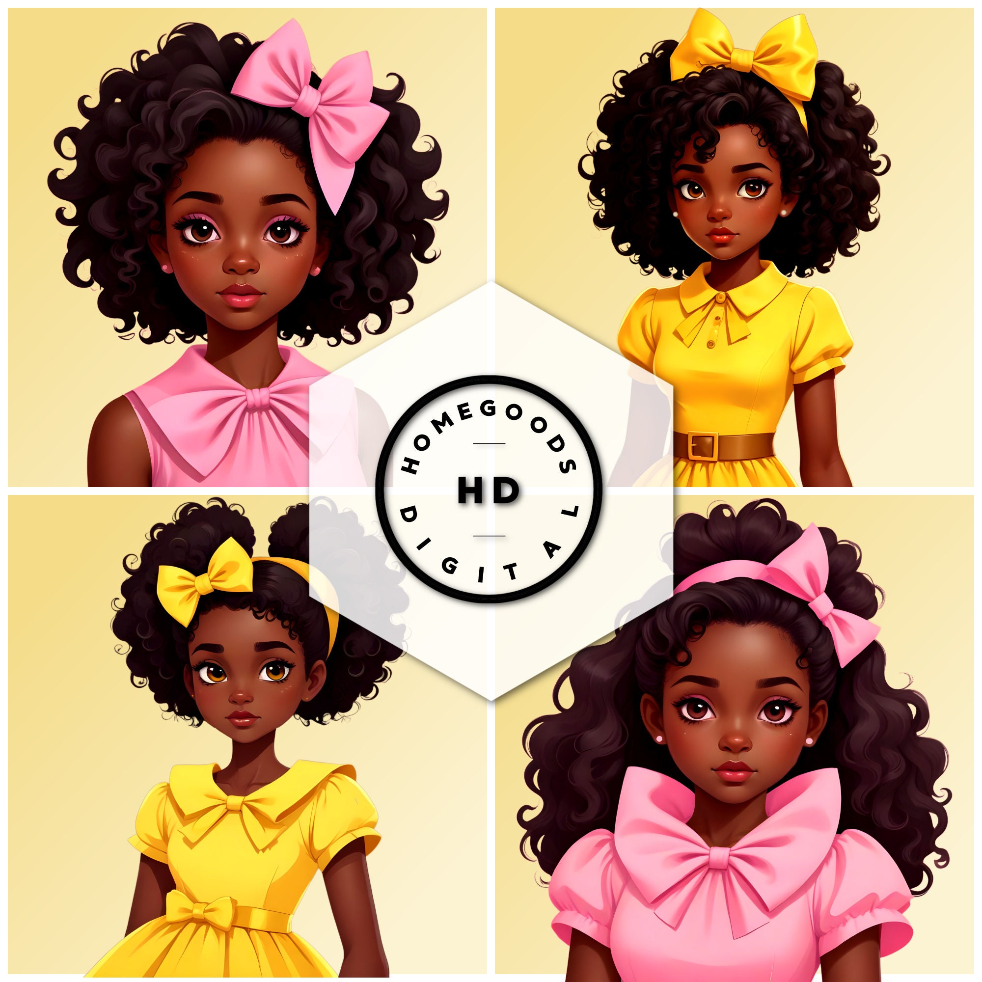 25 Cute Little Black Girl Clipart Bundle PNG Afro Instant Digital ...