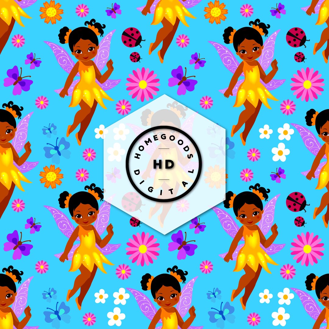 Black Fairy Seamless Pattern: African American Girl Digital Paper (JPEG ...