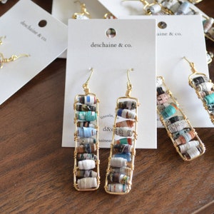 Magazine Paper Bead & Wire Dangle Earrings — Eco-Friendly, Handmade Beads