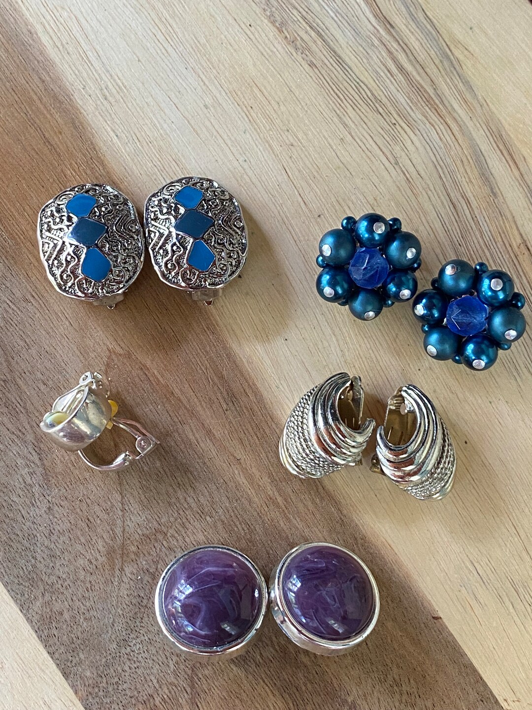 Vintage Clip on Earring Lot Five Pairs Clip on Earrings Etsy