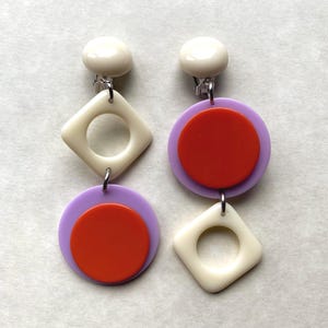 Dangling clip on modern asymmetrical earrings, geometric modern earrings