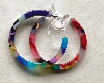 Invisible clip on tortoiseshell hoop earrings (no piercing no pierce)