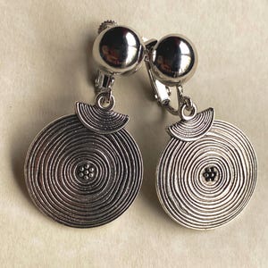 Silver Medallion Clip On Earrings: Modern Screwback Design