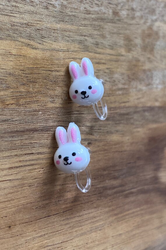 Tiniest Little Bunny Rabbit Invisible Clip on Earrings White Rabbit Earrings Etsy UK