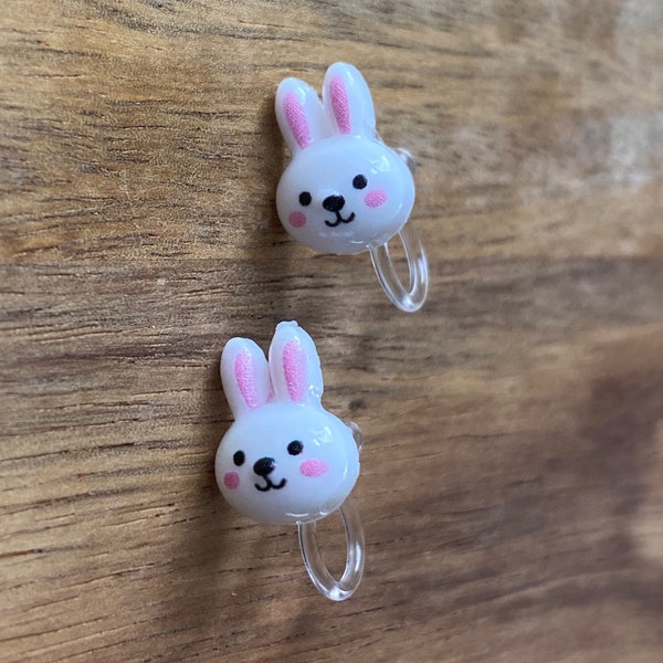 Tiniest little bunny rabbit invisible clip on earrings, white rabbit earrings