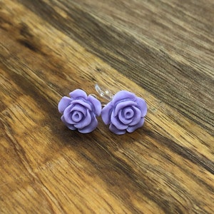 Clip on rose earrings, resin rose invisible clip on earrings, rose earrings for non-pierced ears, Matte roses