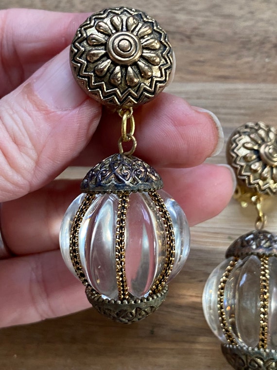 Dangling clip on large beaded earrings, chunky vi… - image 2