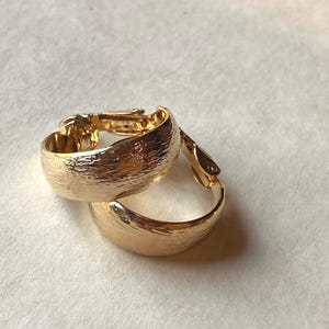 Vintage Brushed Gold Clip On Hoop Earrings: 1990s Deadstock