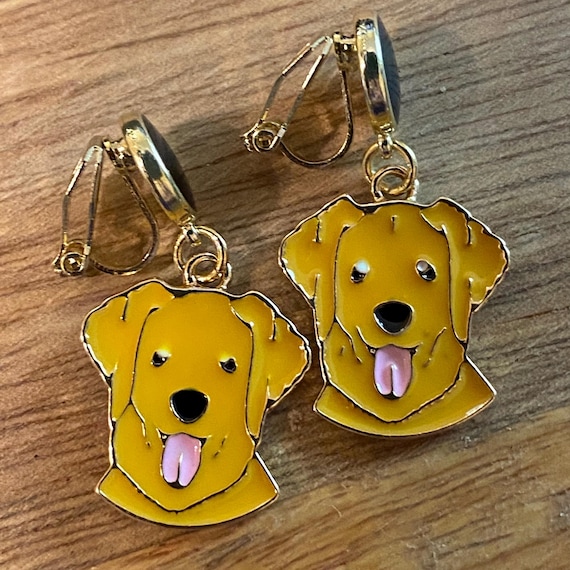 Dangling Enamel Dog Clip on Earrings: Puppy Poodle Design - Etsy display picture 1
