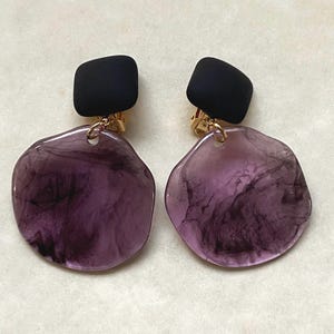 Clip on drop earrings, tortoiseshell, purple, green, blue earrings for unpierced ears image 4