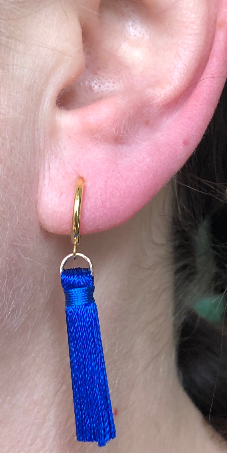 Small tassels spring hoop clip on earrings huggie| no pierce