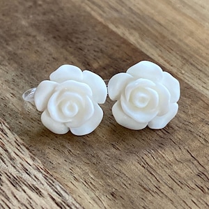 resin rose clip-on earrings, invisible clip flower earrings (no pierce| no piercing| clip-on)