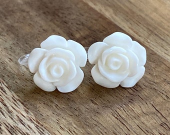 resin rose clip-on earrings, invisible clip flower earrings (no pierce| no piercing| clip-on)