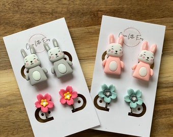 Clip on earrings gift set, easter earrings set, cute bunny earing gift set, easter gifts