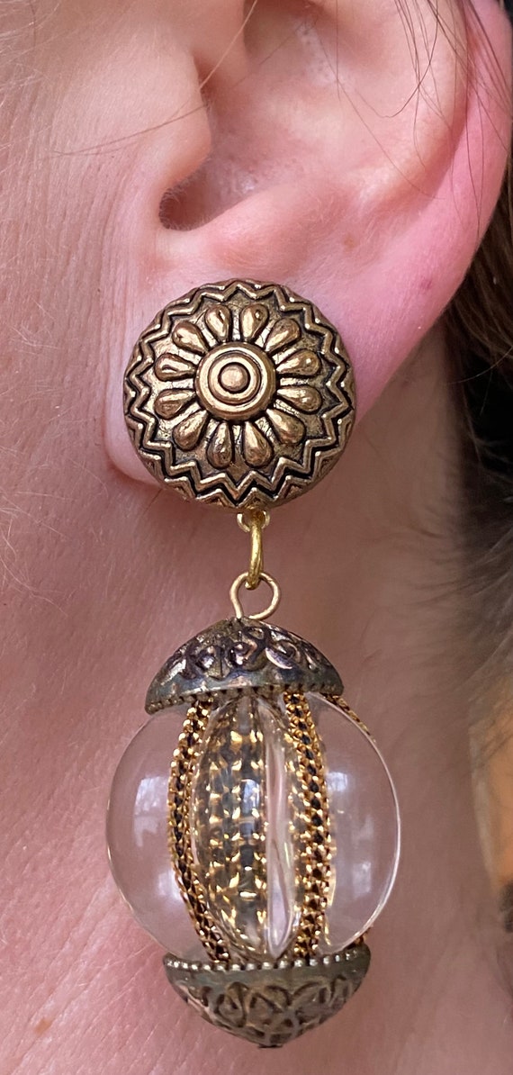 Dangling clip on large beaded earrings, chunky vi… - image 4