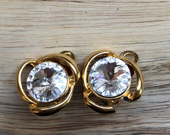 Vintage gold and rhinestone clip on earrings