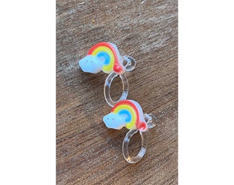 Tiniest little rainbow and cloud invisible clip on earrings