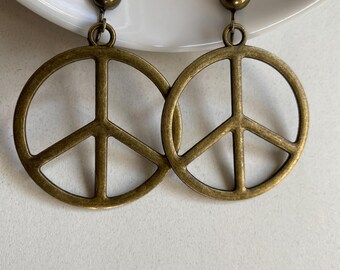 Dangling Clip on Peace Sign Earrings: Bronze Screwback Earrings - Etsy