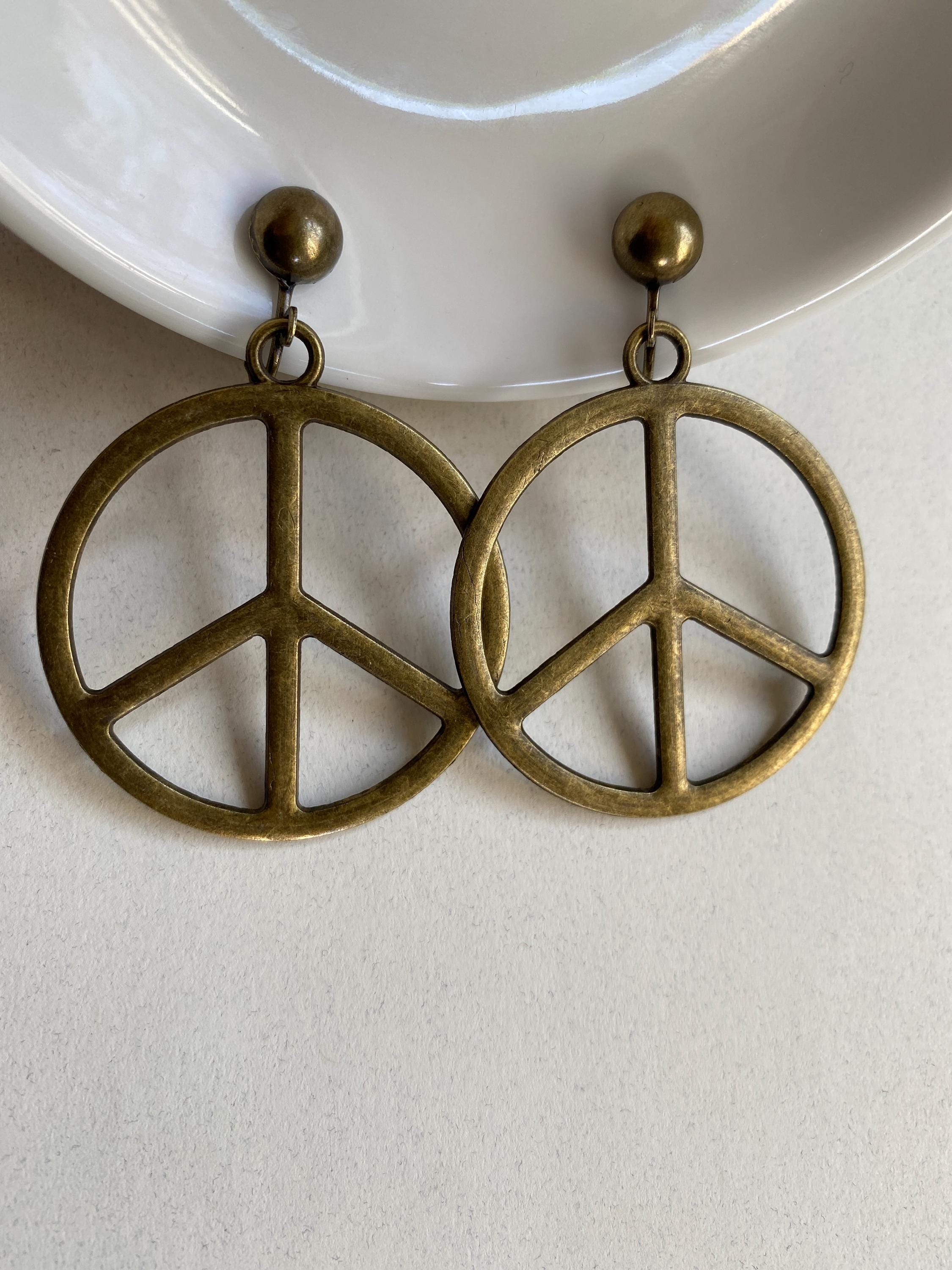 Dangling Clip on Peace Sign Earrings: Bronze Screwback Earrings - Etsy