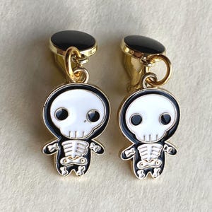 Spooky skeleton clip on earrings, small dangle Halloween earrings for unpierced ears