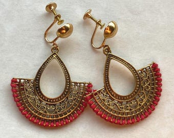 Angular Clip On Earrings: colour Accent Dangle Drop Earrings