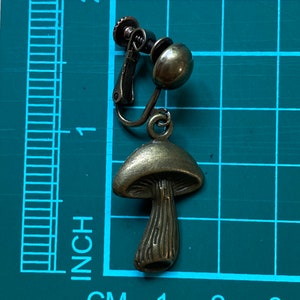 Dangle bronze mushroom clip on earrings, Bronze mushroom earrings on hinged screwback closures no piercing image 5