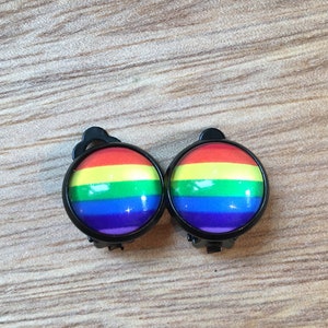 Pride flag 12mm cabochon clip on earrings