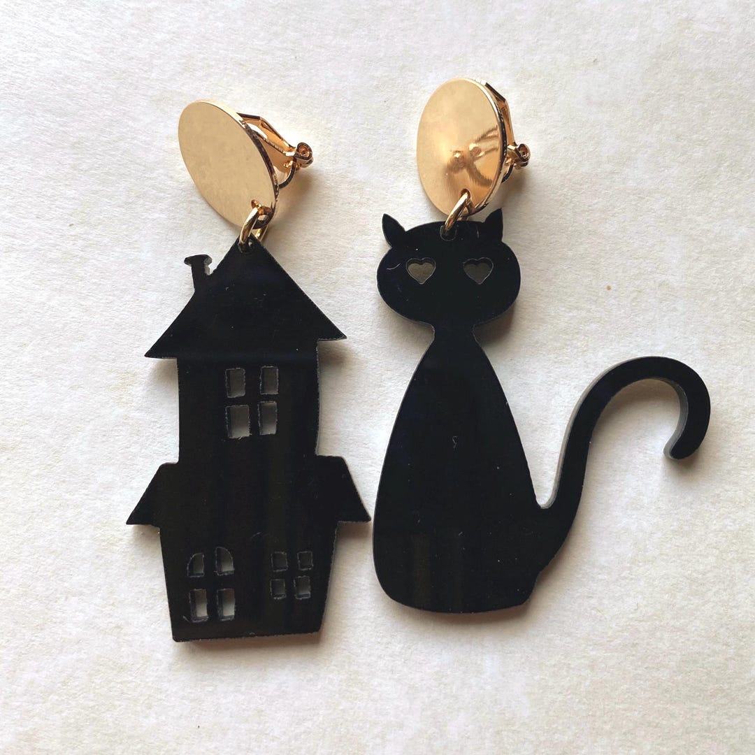 WEVENI Halloween Pumpkin Black Cat Earrings – Acrylic Dangle Earrings For Women & Girls - View #6