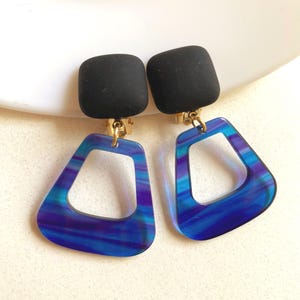 Clip on drop earrings, striped purple, blue, red or  green earrings for unpierced ears