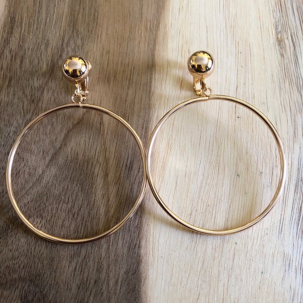 Perfect Dangling hoop clip on earrings in gold or silver (screwback OR clip on)