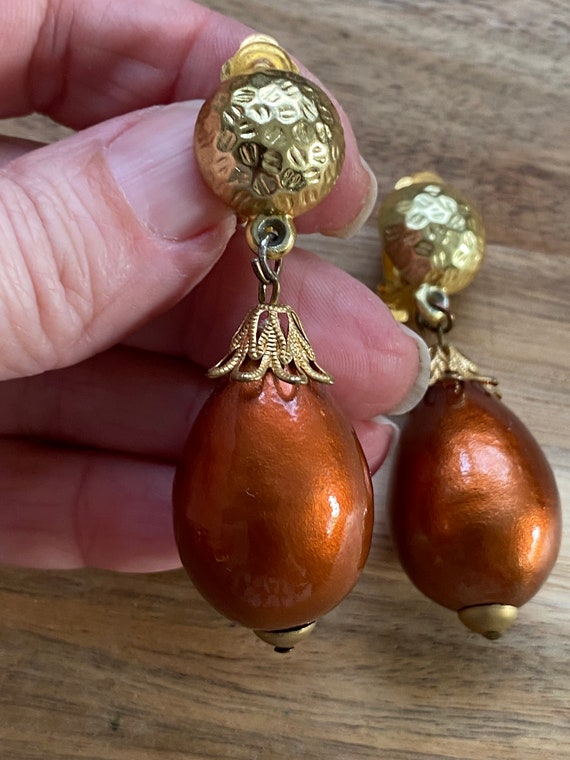 Dangling rust coloured dangling clip on earrings,… - image 2