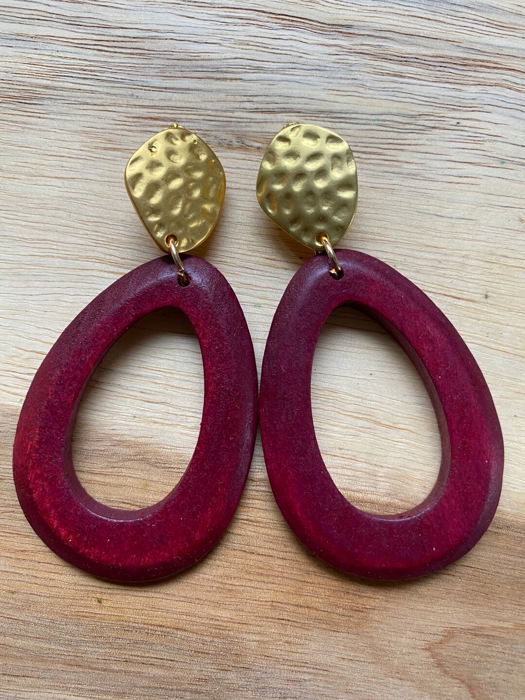 Large Dangling Red Hoop Clip on Earrings Etsy