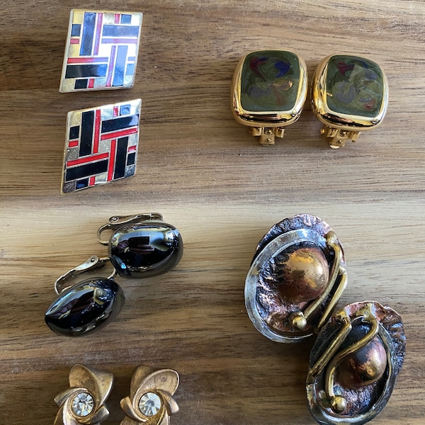 Vintage clip on earring lot, five pairs clip on earrings