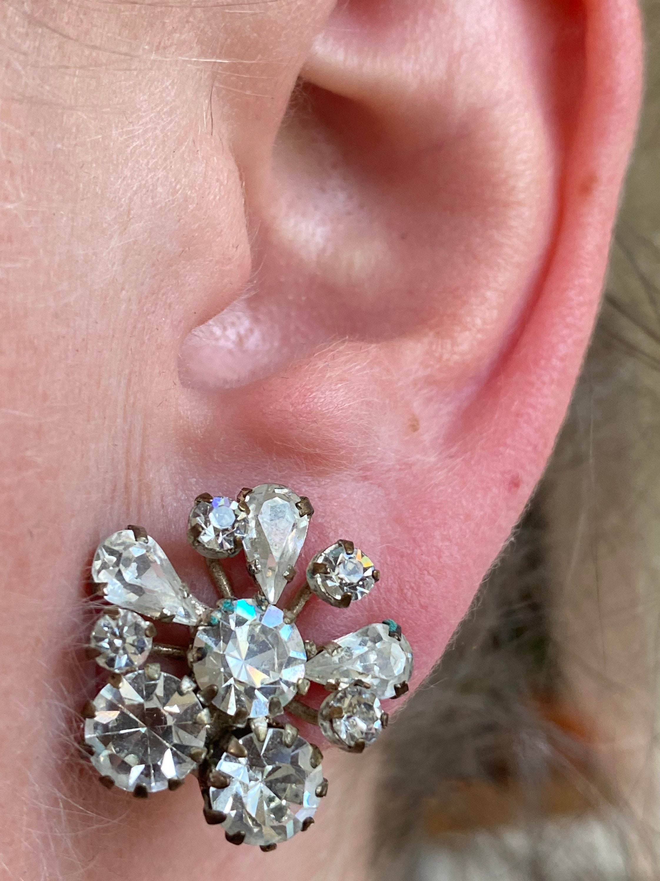 Vintage Triad Clear Rhinestone Clip on Earrings | Vintage