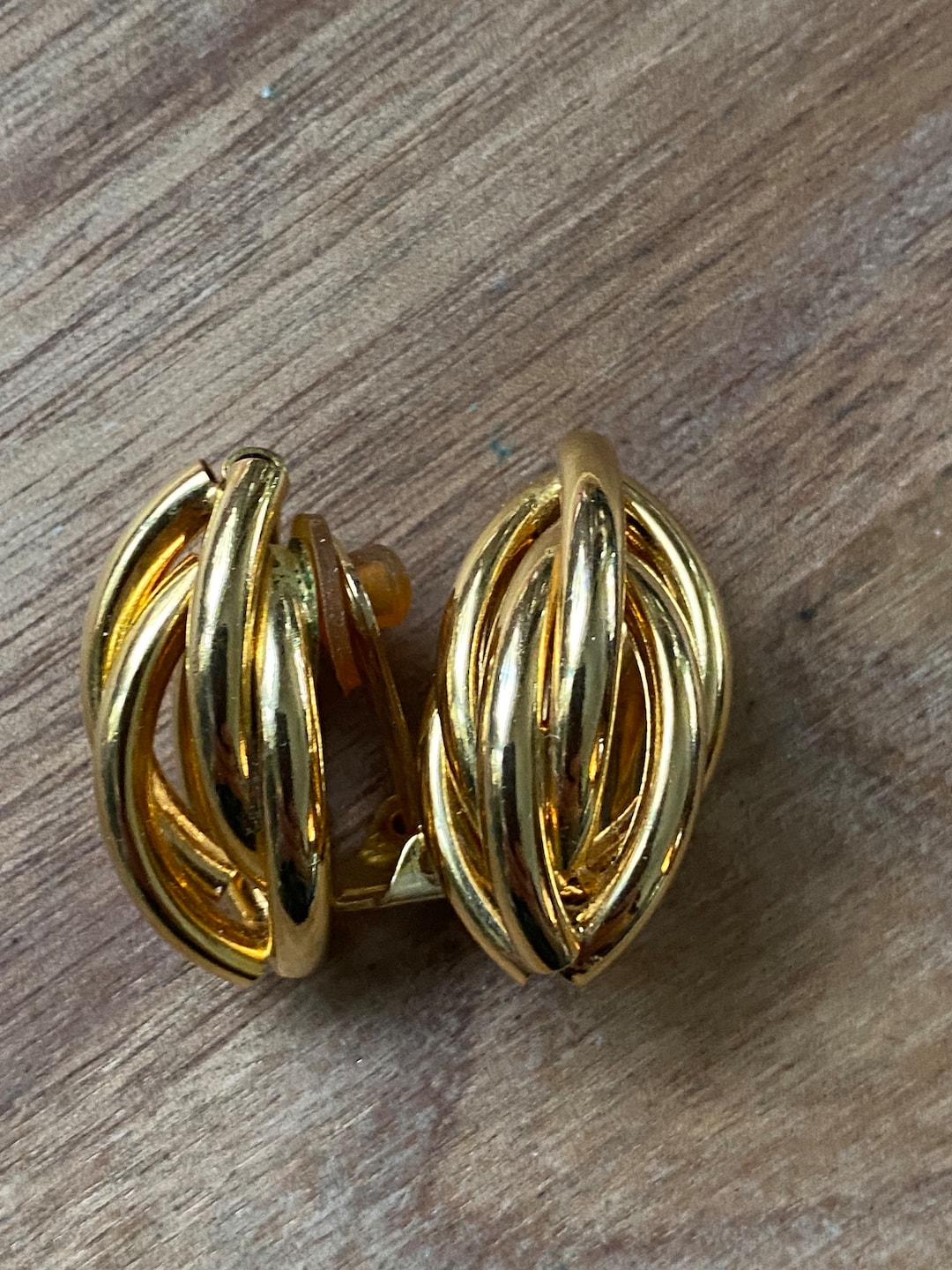 Vintage Medium Sized Gold Abstract Clip on Earrings Etsy