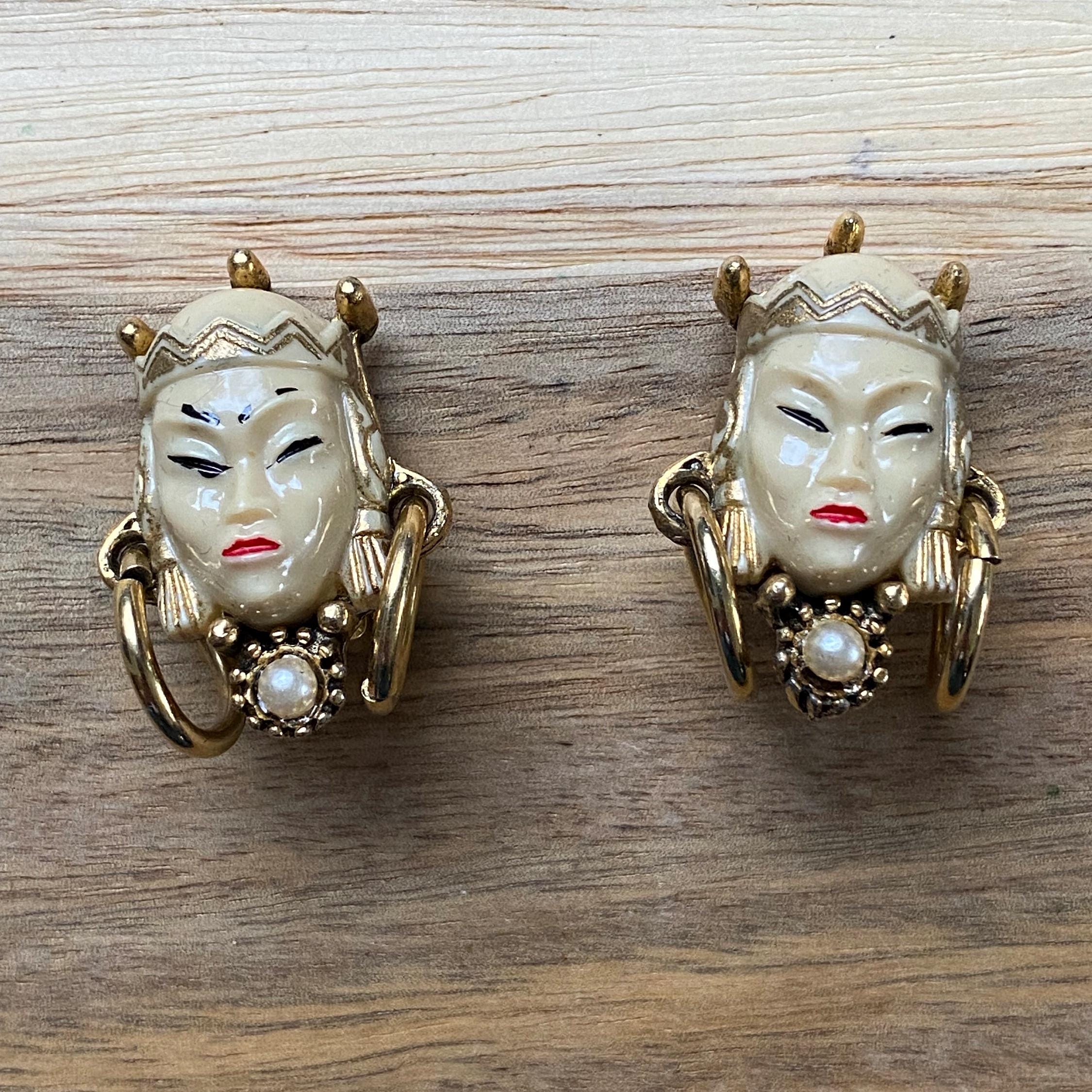 70s Vintage coin × beards chinese character design earrings
