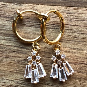 Sparkling tiny dangling rhinestone clip on earrings  (spring hoop)
