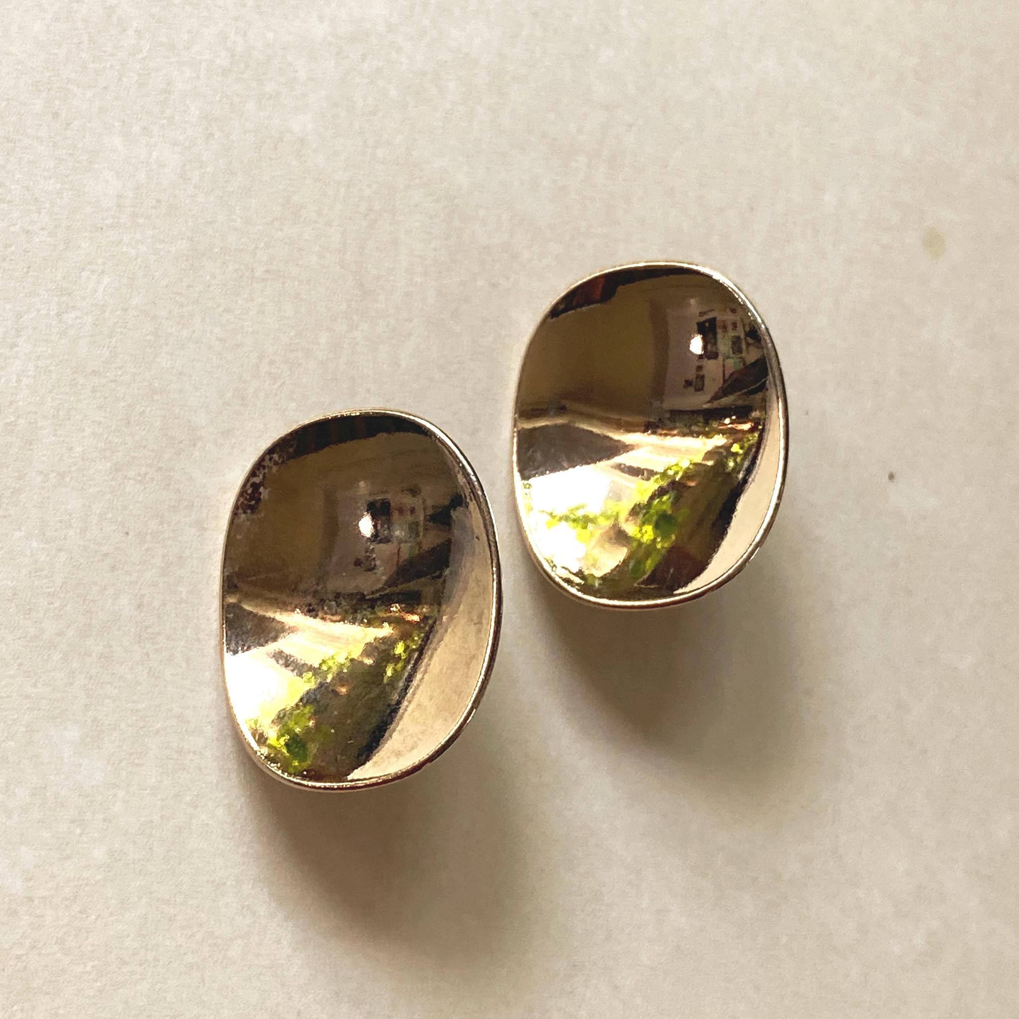 Vintage concave thumb-sized gold clip on button earrings